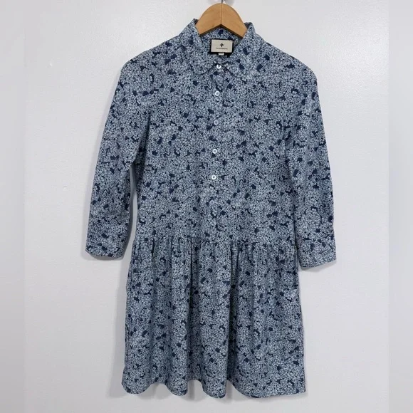 Tuckernuck Hayes Button Front Shirt Dress Blue Hydrangeas XXS